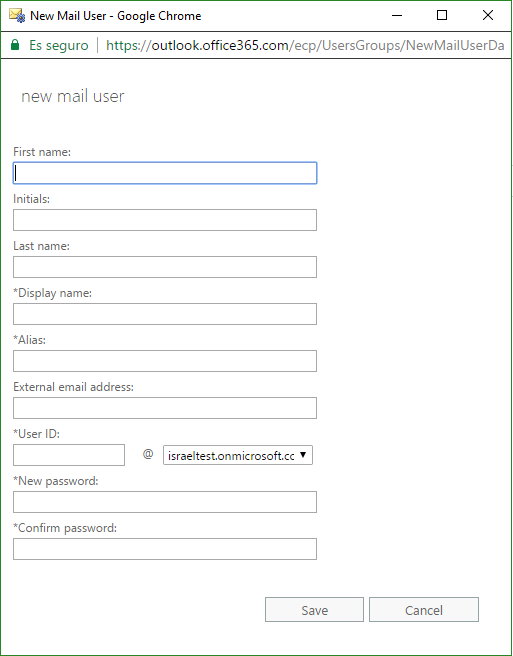 New User details form to fill out