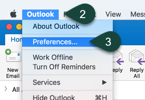 Preferences options in Outlook for Mac application
